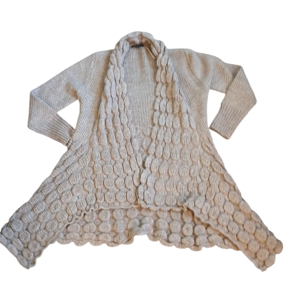 Women's Chunky Oversized Taupe Knit Textured Draped Cardigan Sweater - Picture 12 of 12